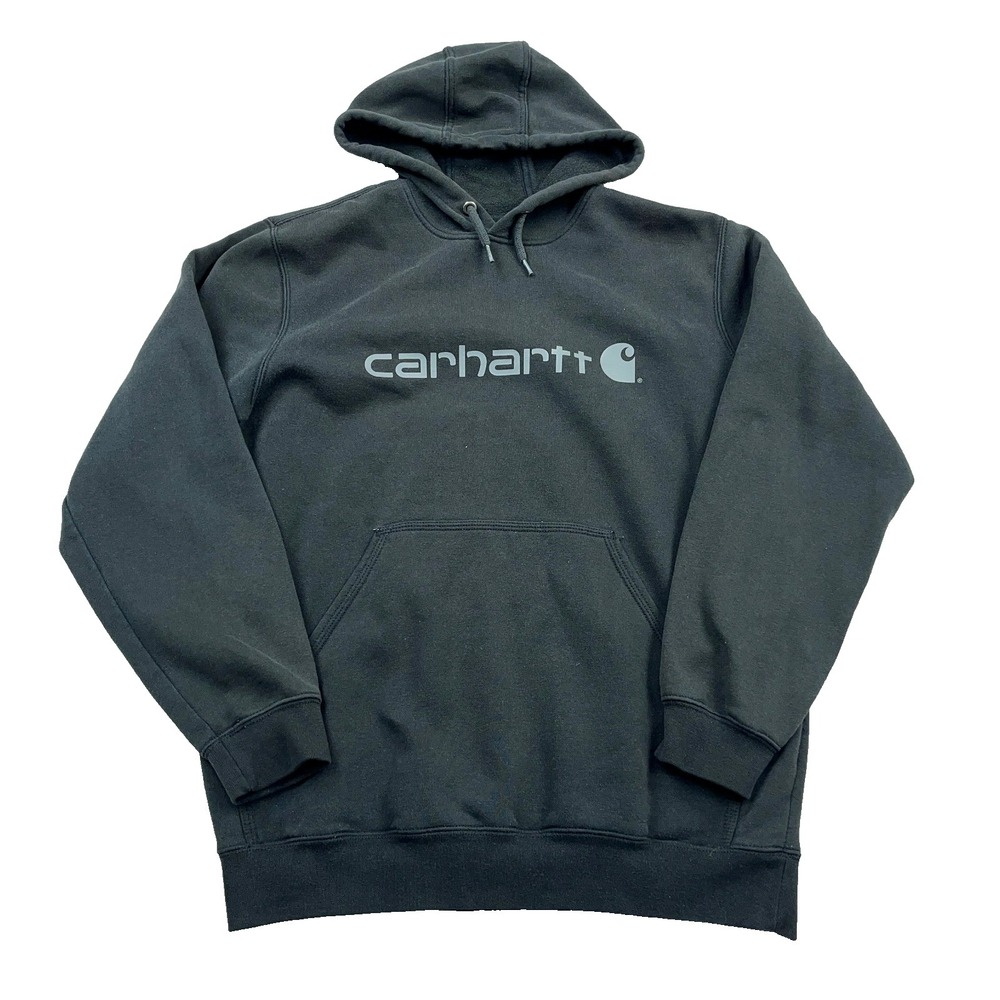 Carhartt Hoodie Men Medium Gray Loose Fit Spell Out Sweatshirt Sweater Work Wear